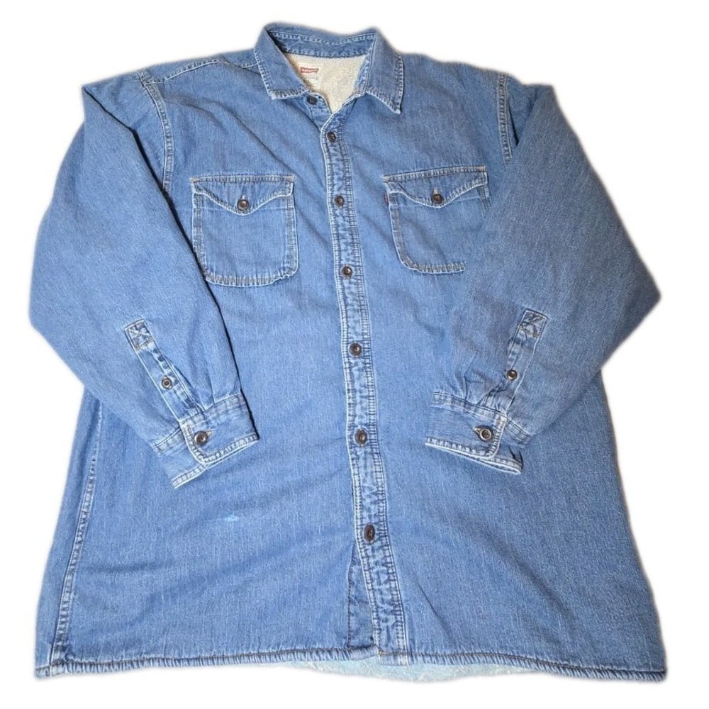 Levi's Jacket Mens XXL Blue Denim Sherpa Lined Shacket RN 117508 Shirt Coat Truc